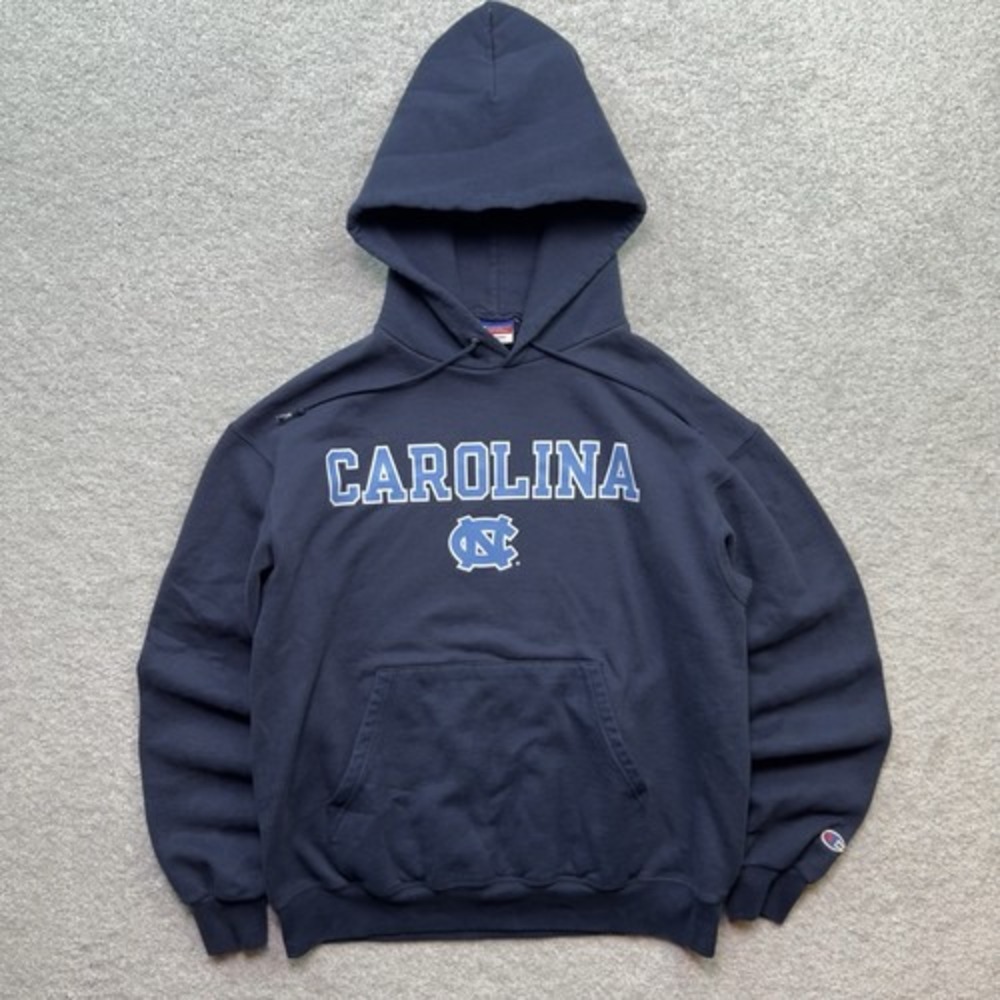 Champion UNC North Carolina Tar Heels Hoodie Men Large Navy Blue Sweatshirt NCAA